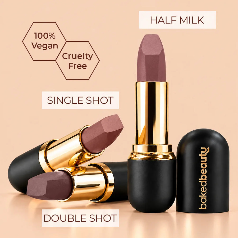 Cold Coffee Matte Lock Matte Bullet Lipstick – 2x Colour Pigment, One-Stroke Blurring Matte, Water Resistant & Long-Lasting | Enriched with Vitamin E, Avocado Oil & Shea Butter | 12g, Pack of 3