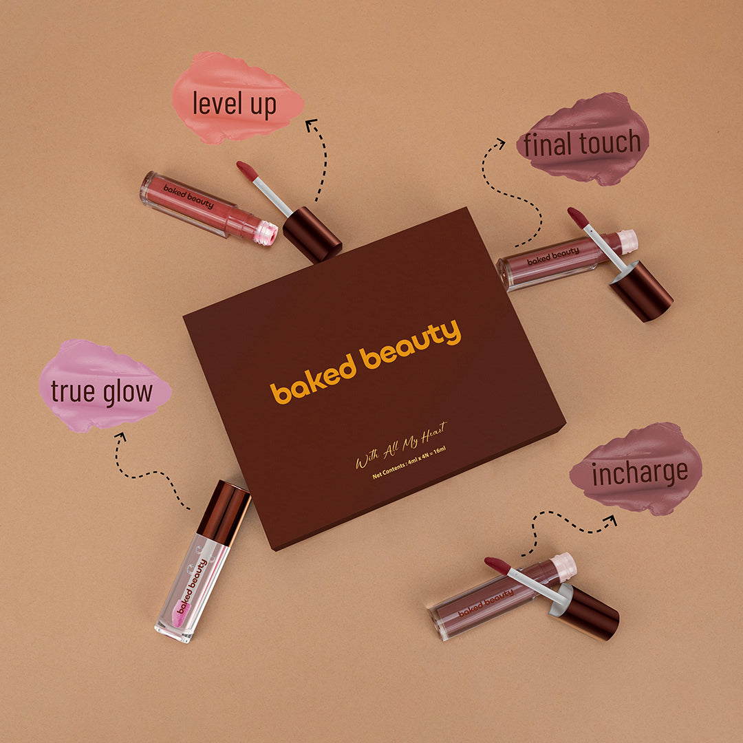 Baked Beauty With All My Heart Liquid Lipstick Gift Set For Women (4mlx4)