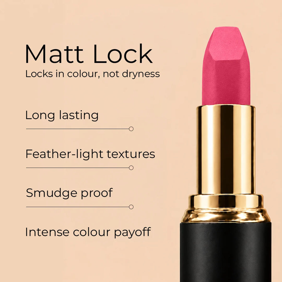 Do Not Disturb Matte Lock Matte Bullet Lipstick – 2x Colour Pigment, One-Stroke Blurring Matte, Water Resistant & Long-Lasting | Enriched with Vitamin E, Avocado Oil & Shea Butter | 12g, Pack of 3