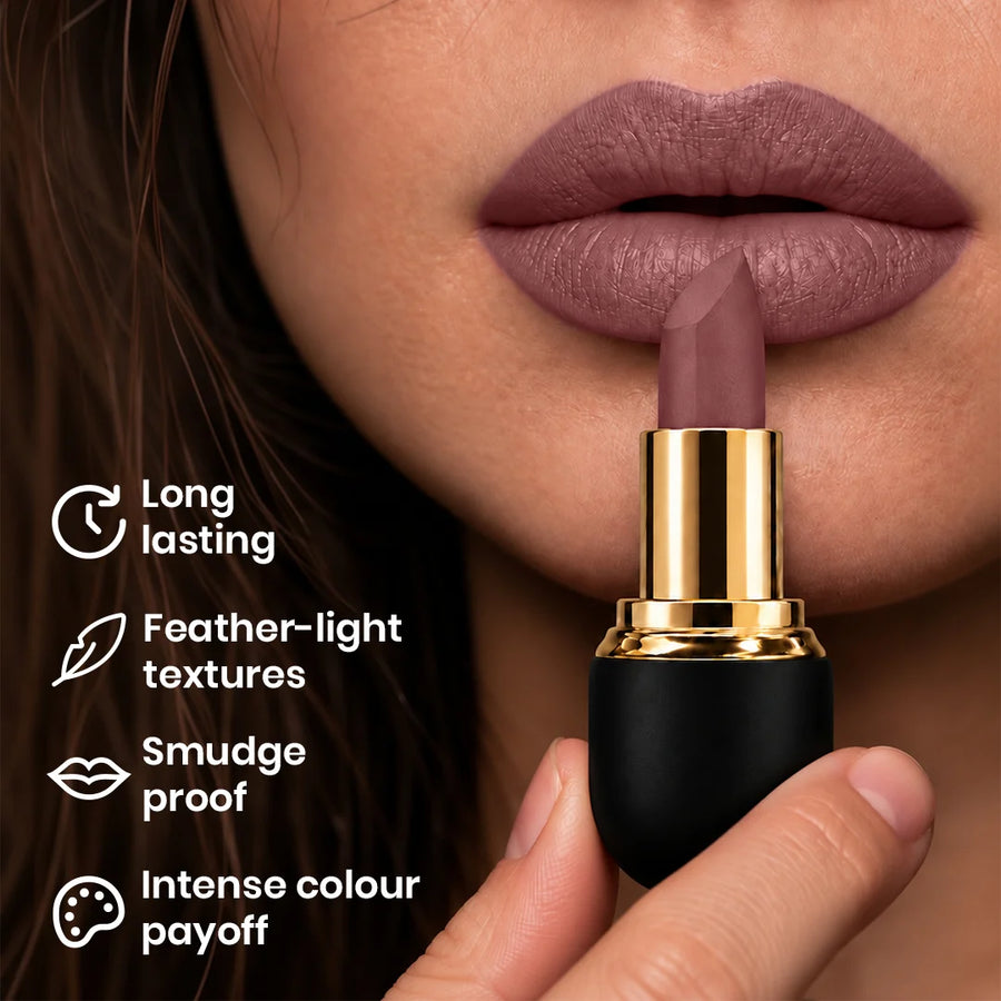 Half Milk Matte Lock Matte Bullet Lipstick – 2x Colour Pigment, One-Stroke Blurring Matte, WaterResistant & Long-Lasting | Enriched with Vitamin E, Avocado Oil & Shea Butter | 4g