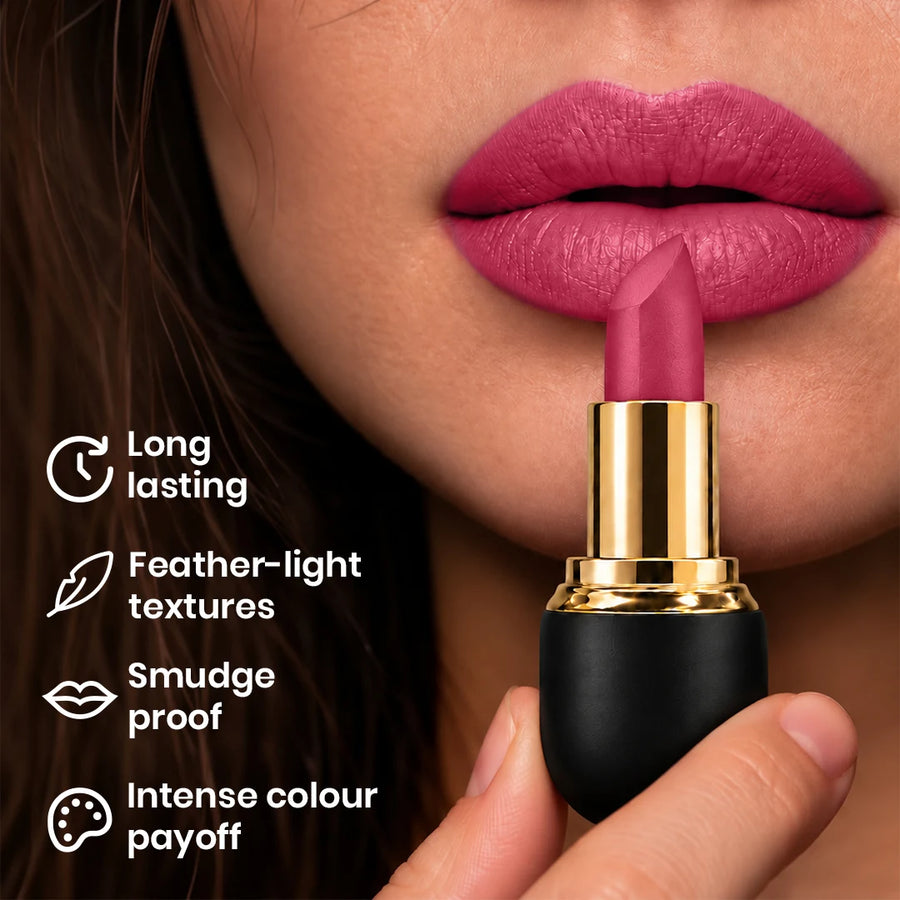 Log Off Matte Lock Matte Bullet Lipstick – 2x Colour Pigment, One-Stroke Blurring Matte, Water Resistant & Long-Lasting | Enriched with Vitamin E, Avocado Oil & Shea Butter | 4g
